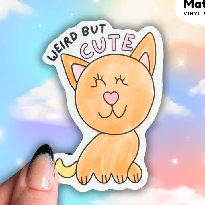 Weird but cute cat matte sticker for wholesale by Crafty Baker Designs