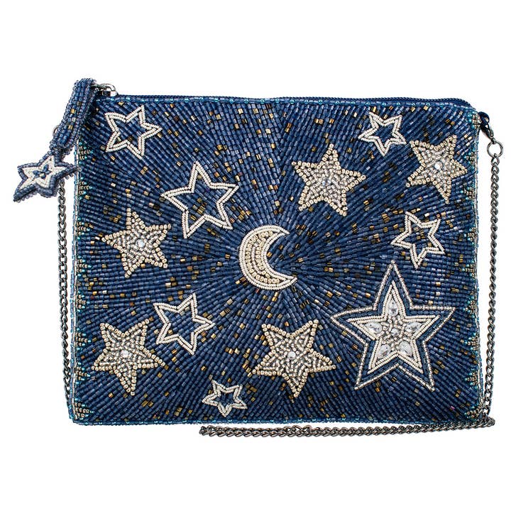Mary Frances Accessories - Wholesale Crossbody Bag - Women's - Super Nova Blue Celestial Stars & Moon Beaded Crossbody Mini