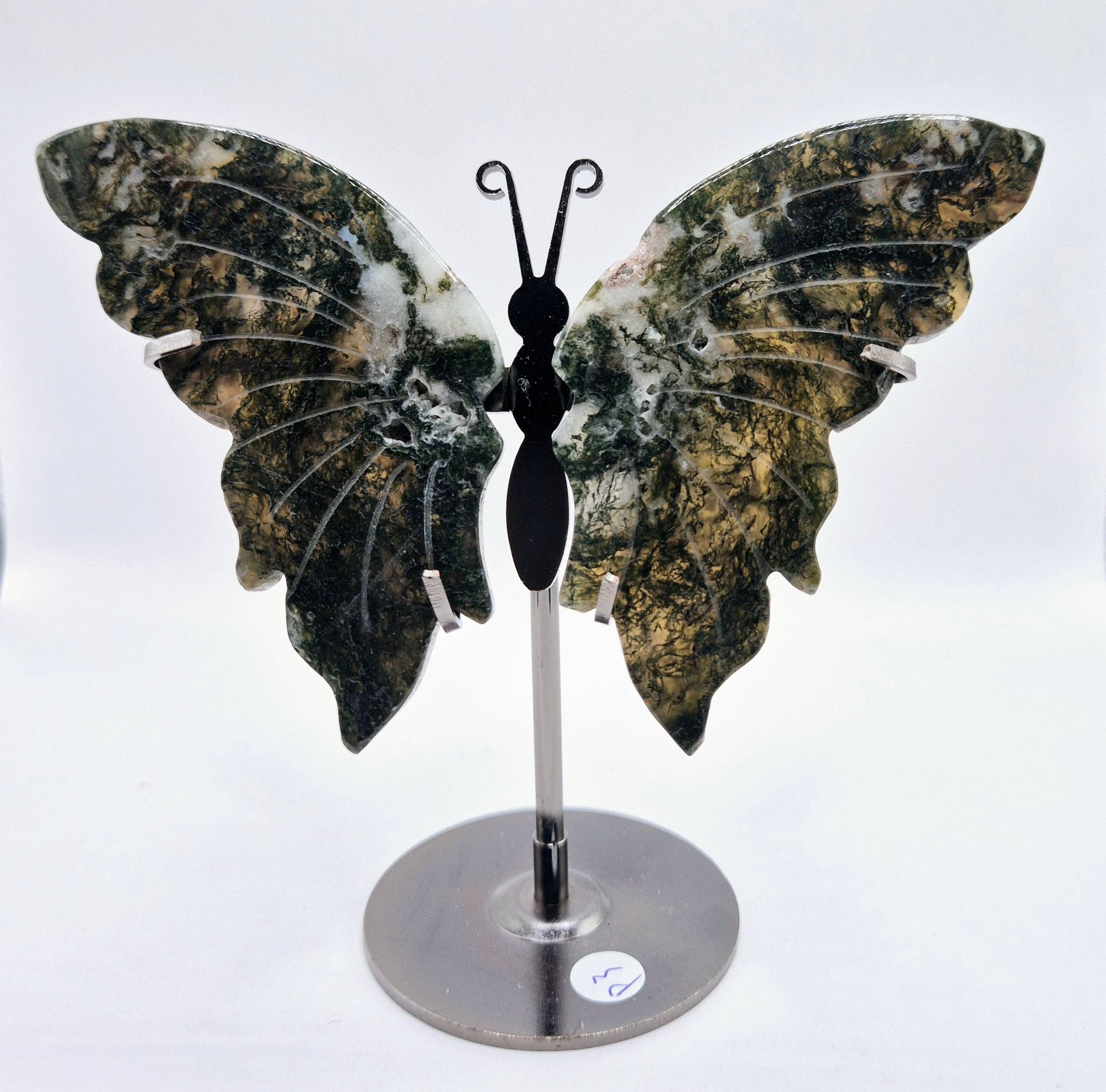 Moonlight Gemstones - Wholesale Decorative Tabletop Object - Moss Agate Crystal Carving with Metal Stand4