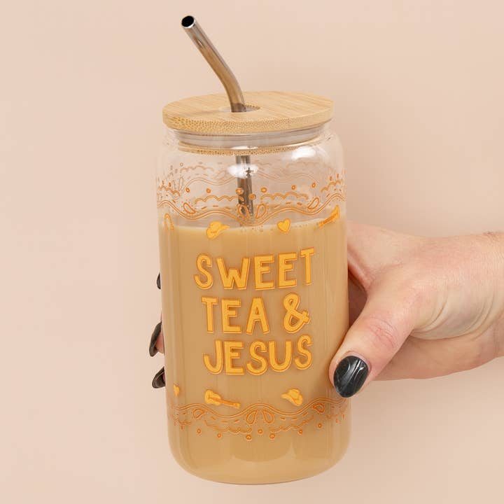 Sweet Tea & Jesus Western Glass Can for wholesale by Callie Danielle