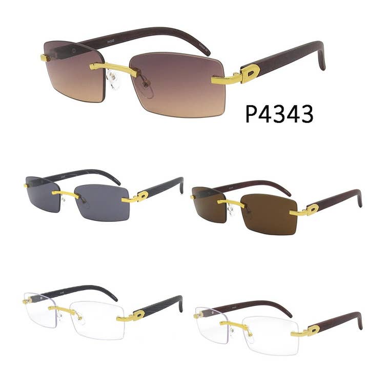 Designer Square Rimless Sunglasses Women Shades P4343 for wholesale by Pop Fashionwear Inc