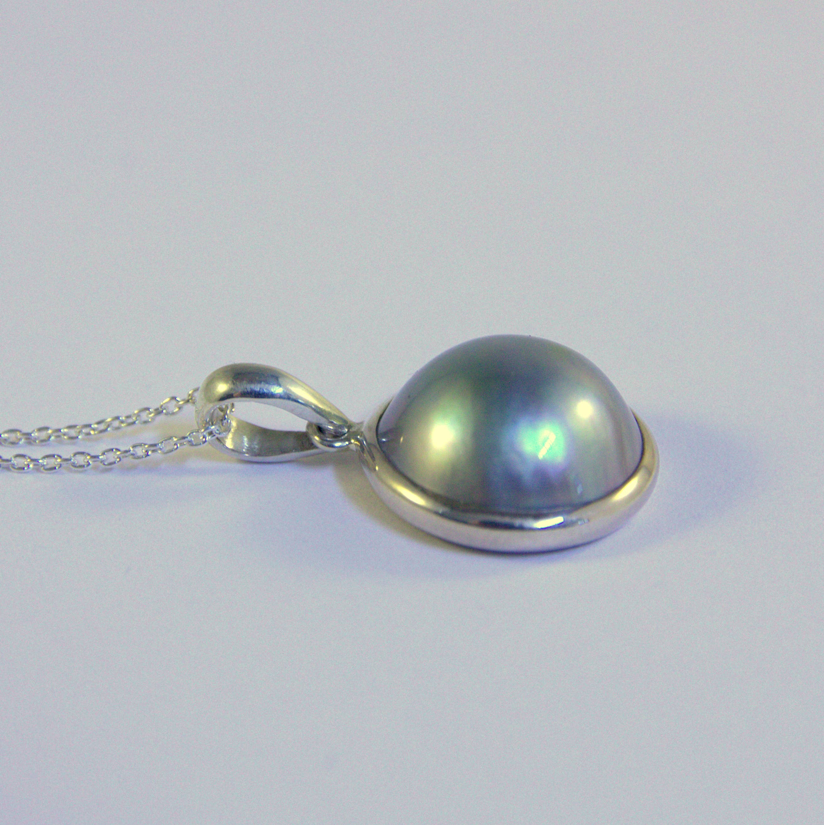 Ajmer by Jodi - Wholesale Individual Charm/Pendant - Mabe Pearl Pendant~ Smooth bezel, swing bail sterling silver15
