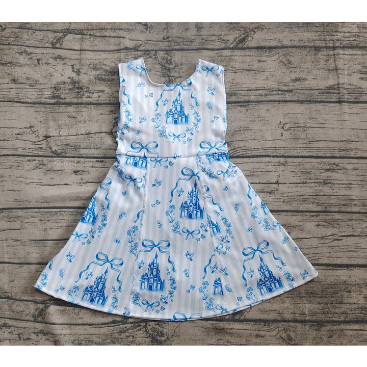 Aier Wholesale - Wholesale Dress - Kids - Baby Girls Blue Castles Yoga Skort Knee Length Dresses