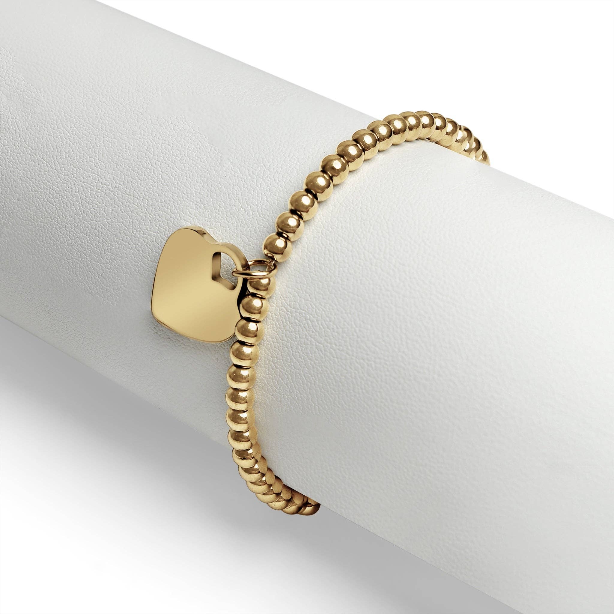 WJW - Wholesale Bedelarmbandje - 18K PVD-gecoate roestvrijstalen stretcharmband met hart en kralen8