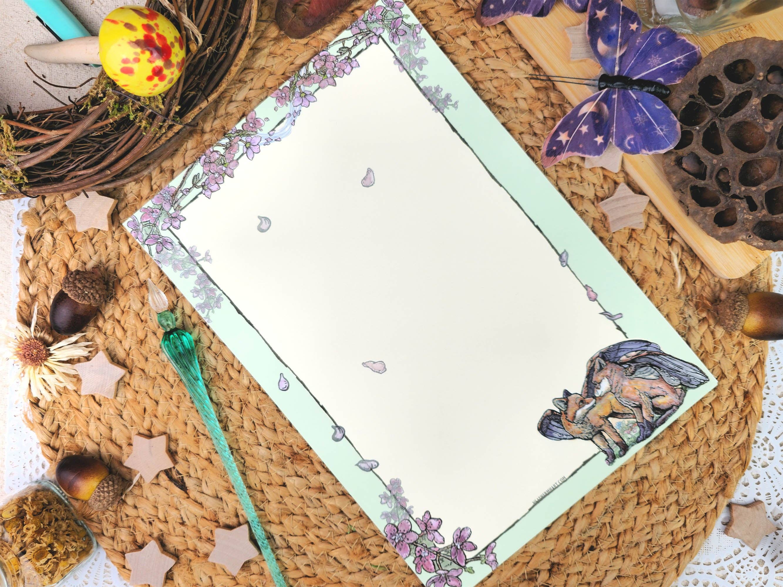 Wings of Fantasy – Großhandel Briefpapier-/Postkarten-Set – Fantasie Frühlingsfuchs Briefpapier-Set | Jugendstil-Schreibset | Vintage-Stil Briefpapier mit Wachssiegeln | Brieffreund-Briefpapier-Geschenk3