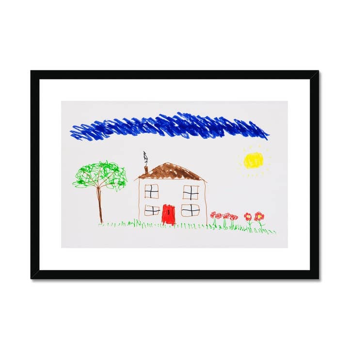 Child's drawing of a house Framed & Mounted Print for wholesale by Sorbey
