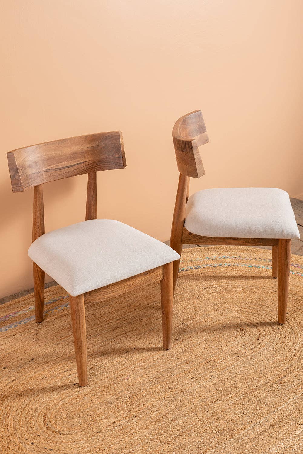 Ian Snow Ltd – wholesale Chair – Cormac Acacia Wood Natural Finish Upholstered Dining Chair5