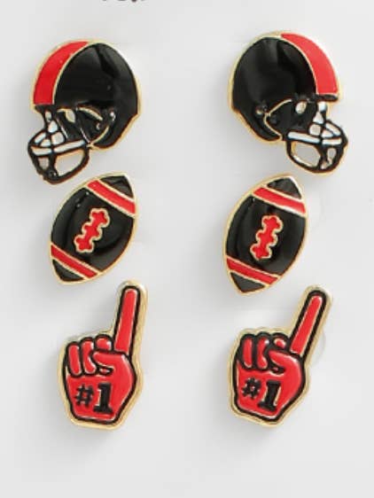 3pc. Red/Black Studs (Gameday Accessory) for wholesale by Grace Ann Designs