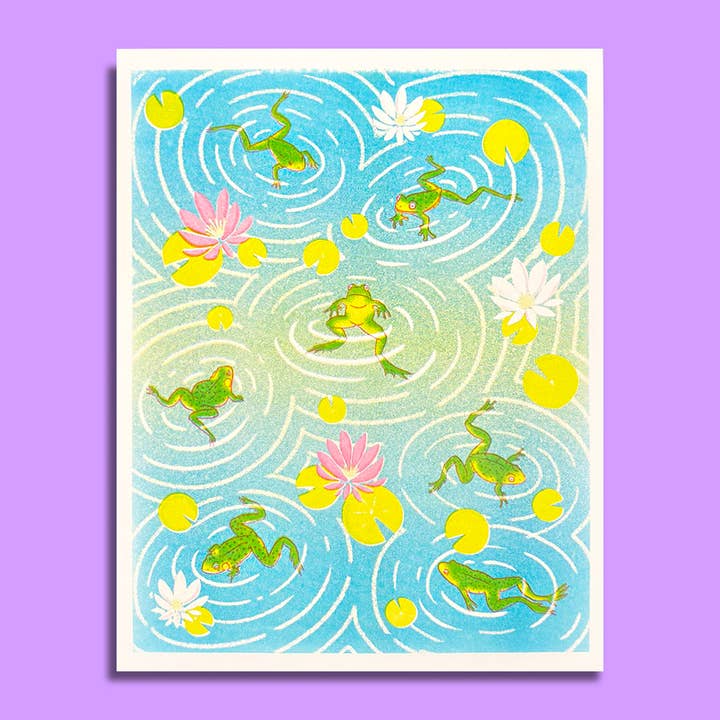 Frog Pond - Risograph Print for wholesale by Tamiko Sidore Studio