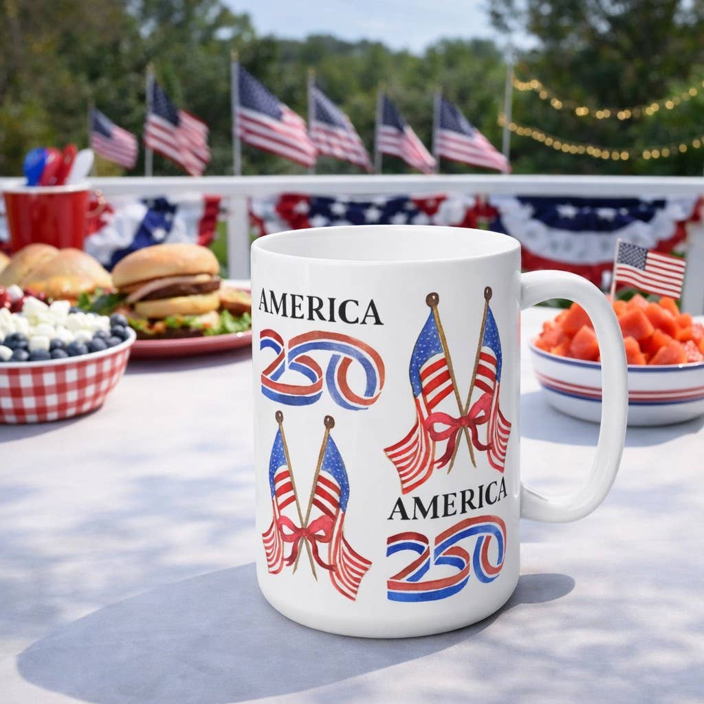 The Muddy Dog - Wholesale Coffee Mug - America250® Patriotic Flags Ceramic Mug3