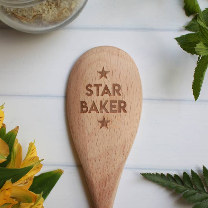 North To South Designs - Wholesale Kitchen Spoon - Star Baker Engraved Wooden Spoon