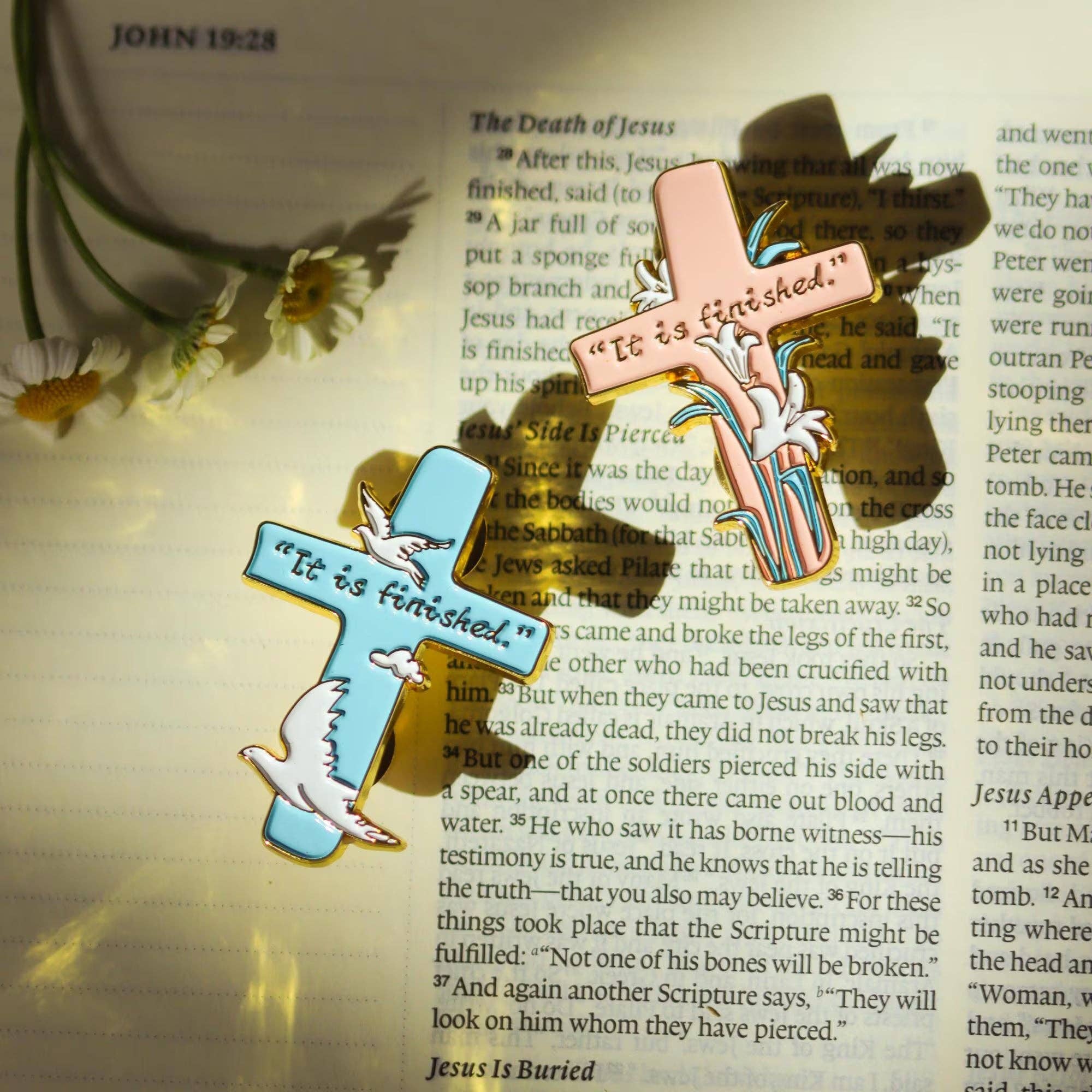 LuminaSalina - Wholesale Brooch - All Things Grow – Bird Lily Cross Metal Brooch | Enamel Pin | Gift