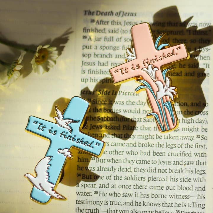 LuminaSalina - Wholesale Brooch - All Things Grow – Bird Lily Cross Metal Brooch | Enamel Pin | Gift0