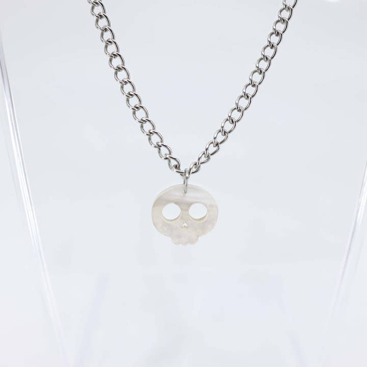 Pearl White Skull — Acrylic Necklace for wholesale by Verdant Moon