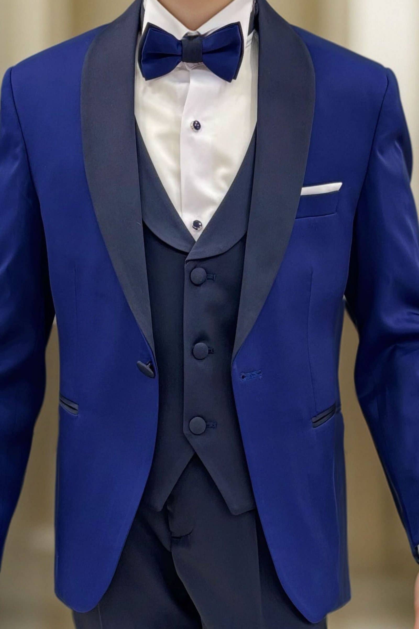 Piccole Star – wholesale Kostymset – Barn – Smoking Donatello för barn – marinblå med kungligt blå kavaj2