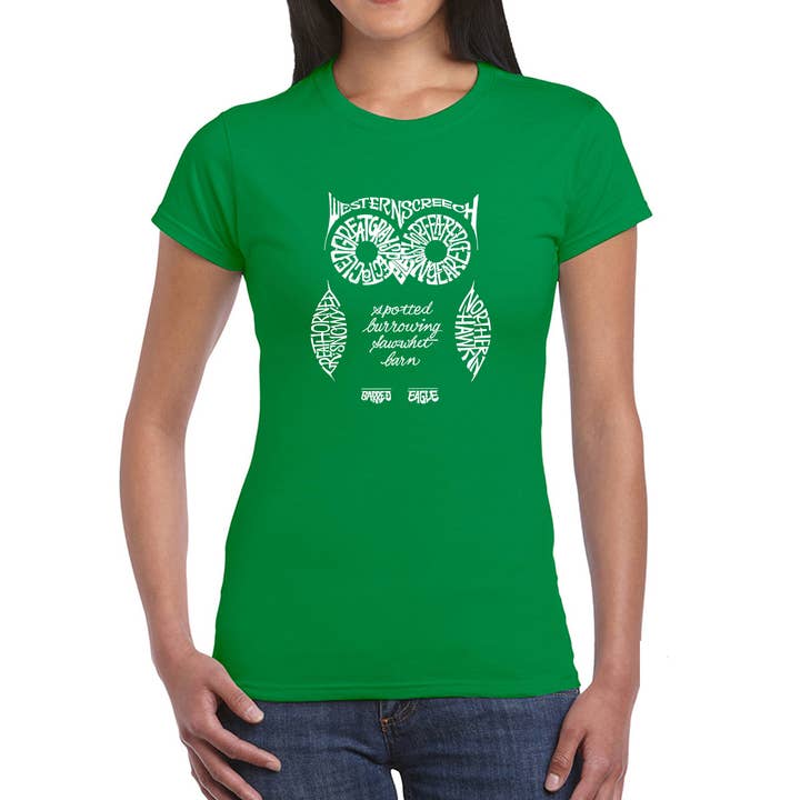 LA Pop Art – Engroshandel T-shirt med print - Dame – LA Pop Art Dame Word Art T-Shirt - Ugle