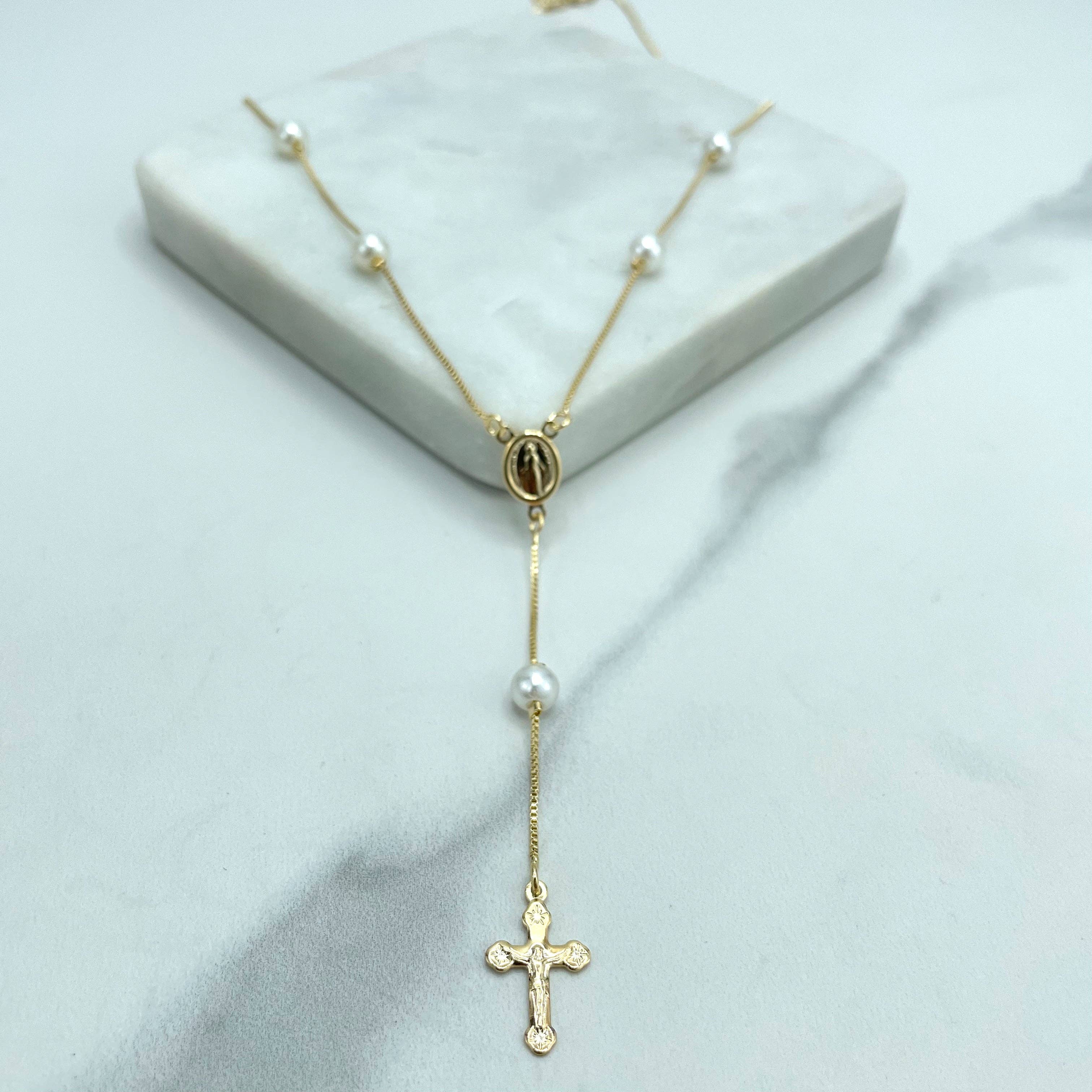 Luxus Accessories - Wholesale Prayer Beads Necklace - 18k Gold Filled Red, Black or Pearls Virgen La Milagrosa Beaded Rosary1