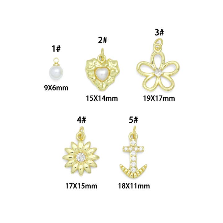 BestBeads&Beyond - Wholesale Individual charm/pendant - White Pearl, Pearl heart, Sunflower, Anchor, Flower Heart charm, Sku#LD7665