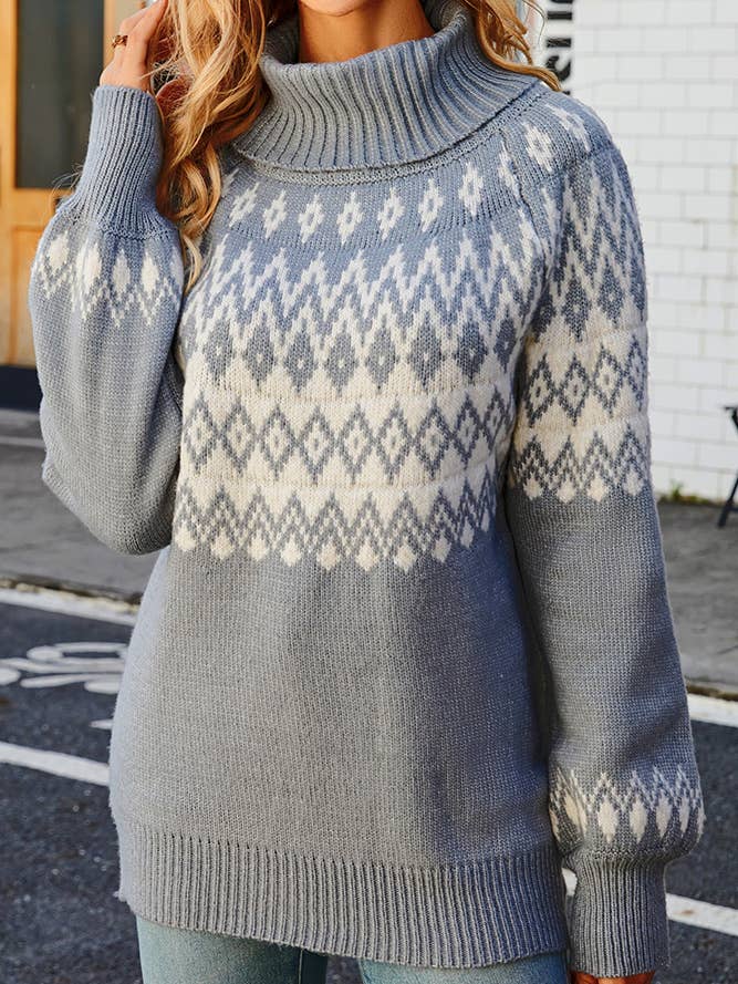 Comely Fashion - Venta al por mayor Jersey de punto - Mujer - Jersey estilo azteca retro con cuello de tortuga