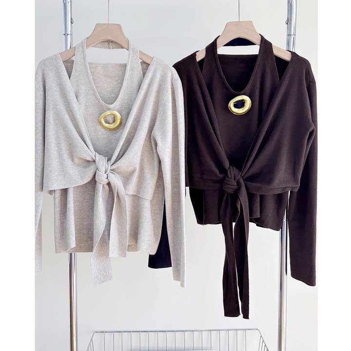 X0265LT Knit Halter and Tie Cardigan Blouse for wholesale by XHHH Inc