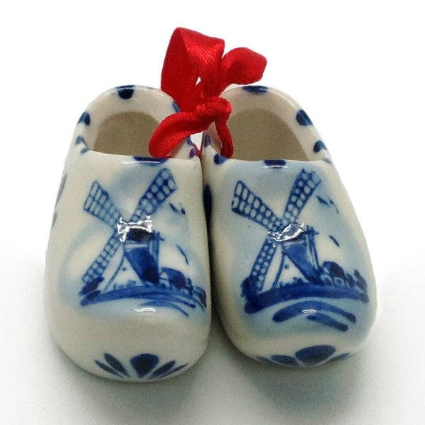 European Heritage Gifts - Vente Cadeaux pour invités - Paire de sabots en bois bleu Delft avec motif de moulin à vent0