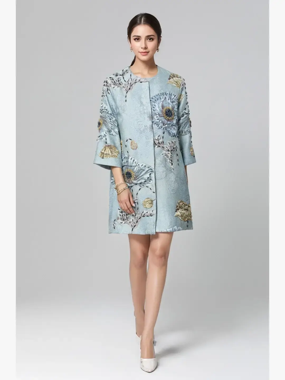 Productseeker - Venta al por mayor Vestido - Mujer - Abrigo floral bordado a mano con cuentas de jacquard CT102Y12