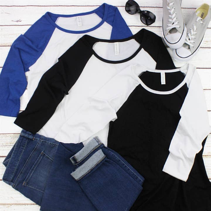 ShopTrendsNow - Wholesale T-Shirt - Women's - Ladies' Baby Rib 3/4-Sleeve Contrast Raglan T-Shirt