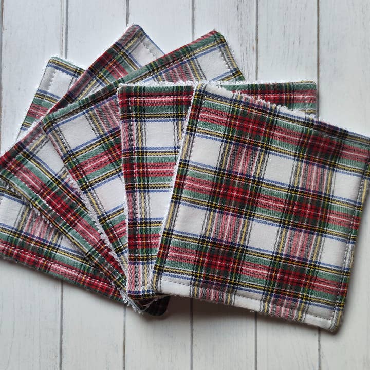 Tartan herbruikbare gezichtdoekjes, wit & rood milieuvriendelijke doeken voor wholesale door Hannah and me