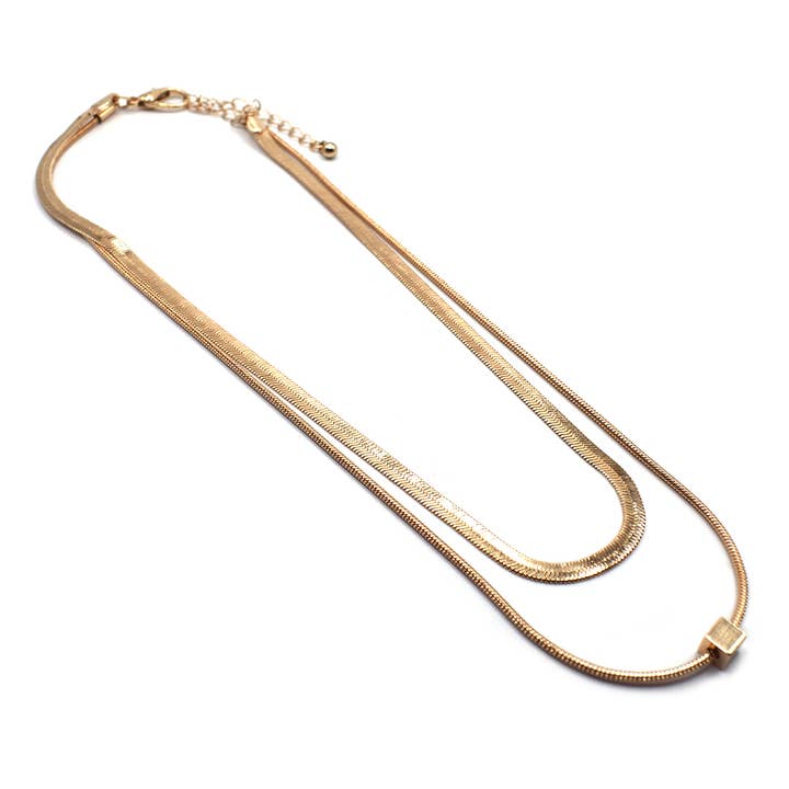 2 Row Snake Chains with Mini Cube Charm Necklace for wholesale by StarryNYC