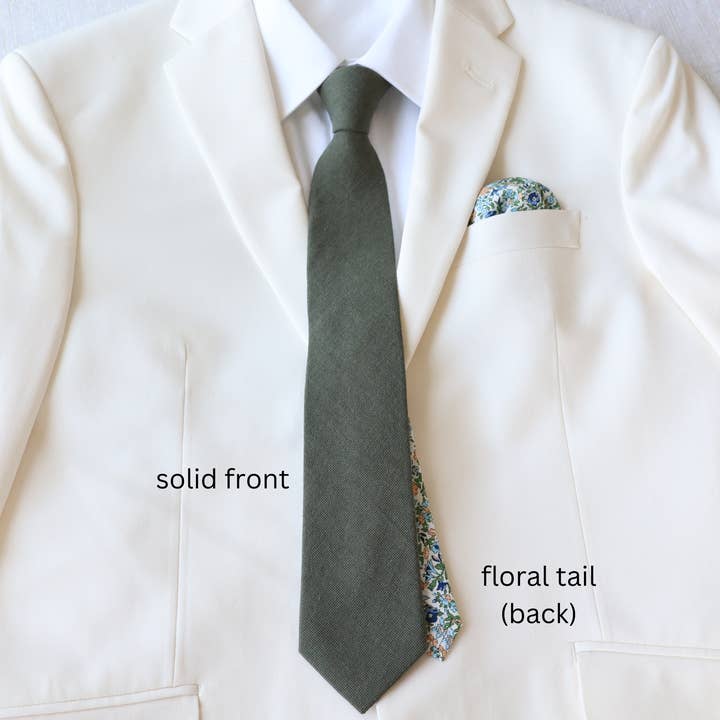 Tie Mood - Wholesale Necktie - Men's - Flynn Olive Green Solid & Floral Tie