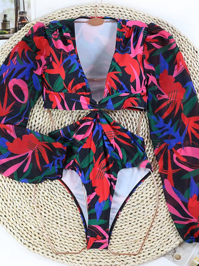 Rouge Maillot de bain une pièce fleuri torsadé à taille creuse JSN024 en vente sur Faire1