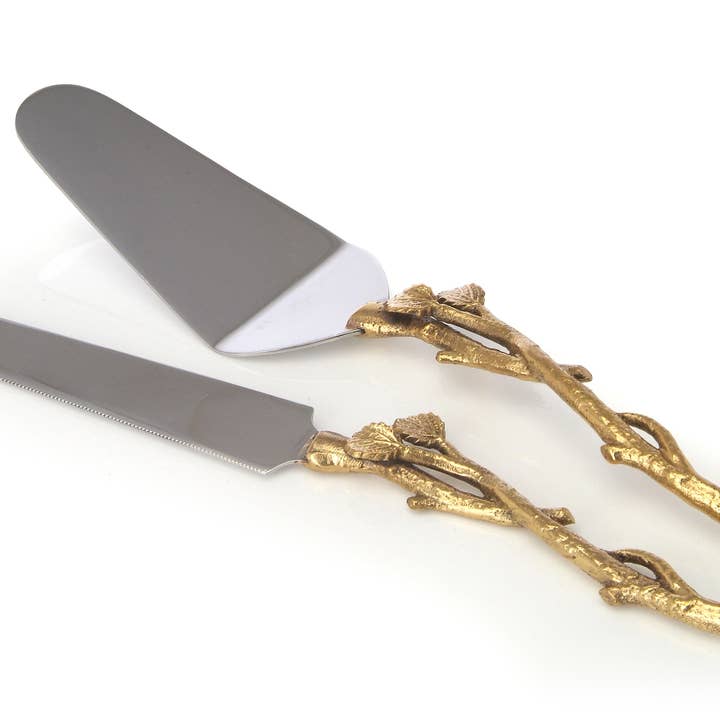 CLASSIC TOUCH DECOR INC. - Wholesale Serving Utensil - Cake Server and Knife Set with Leaf Design, Dims 12"L
