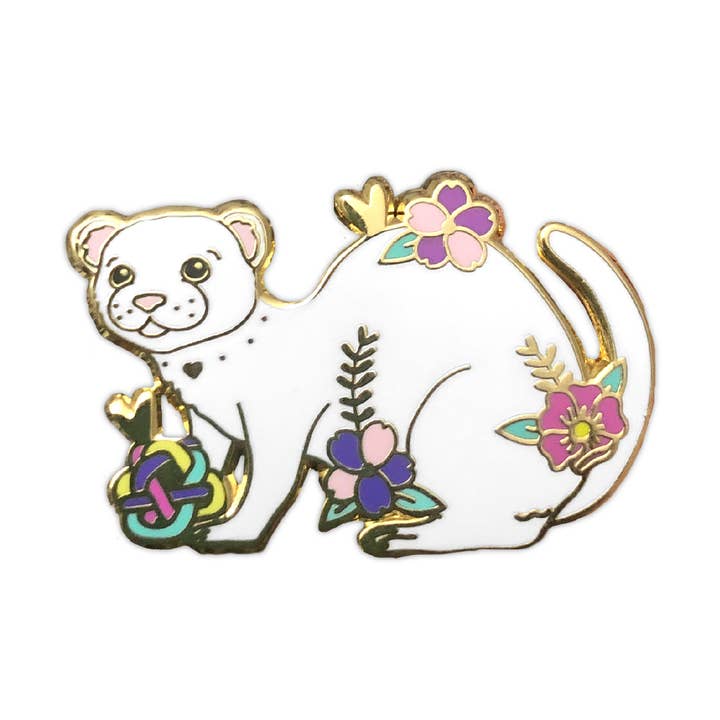 White Ferret Enamel Pin for wholesale by The Crowned Rabbit