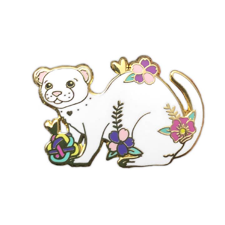 White Ferret Enamel Pin for wholesale by The Crowned Rabbit