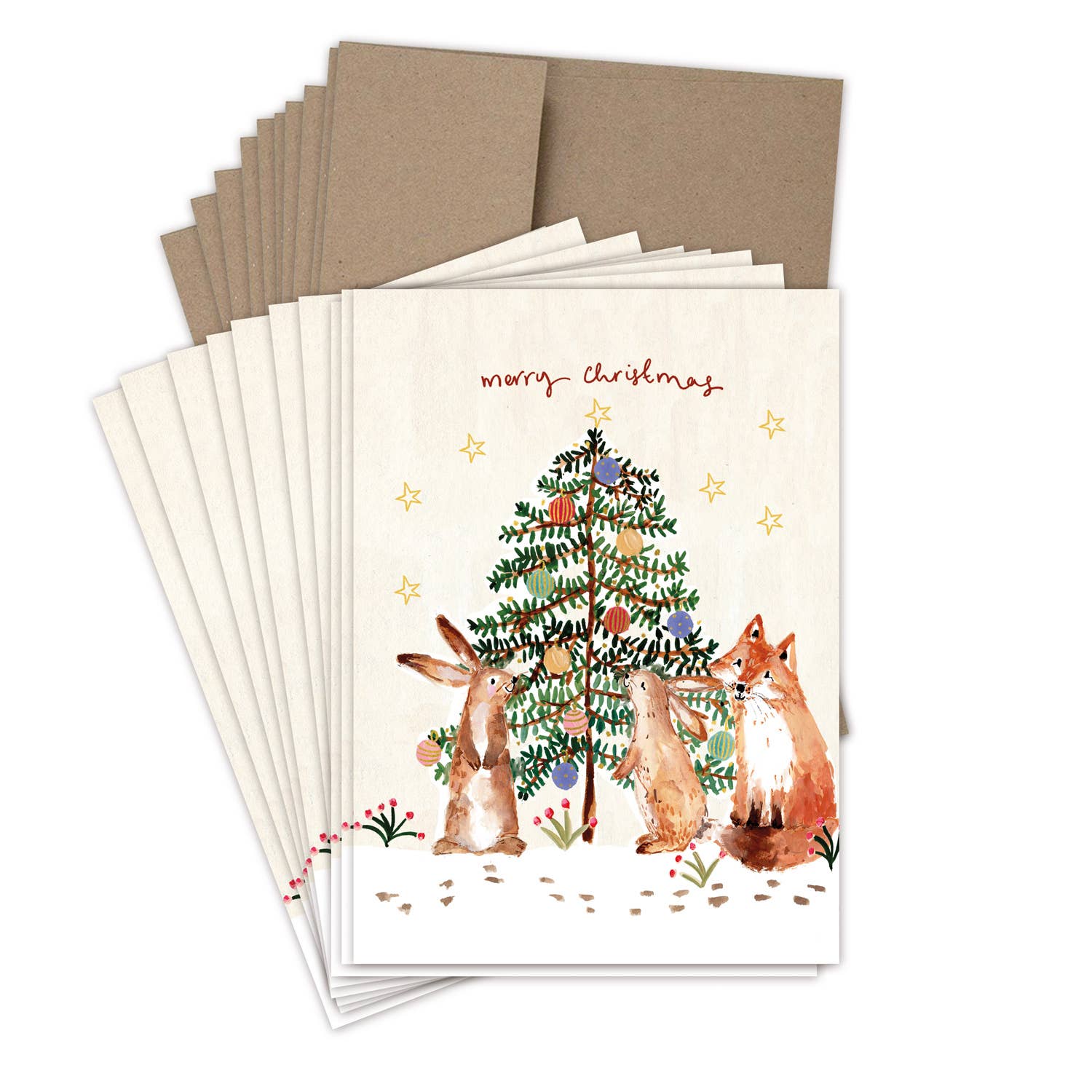 Biely & Shoaf – wholesale Season’s Greetings card – Bunnies & Fox Christmas Tree Boxed Holiday Cards - Set of 103