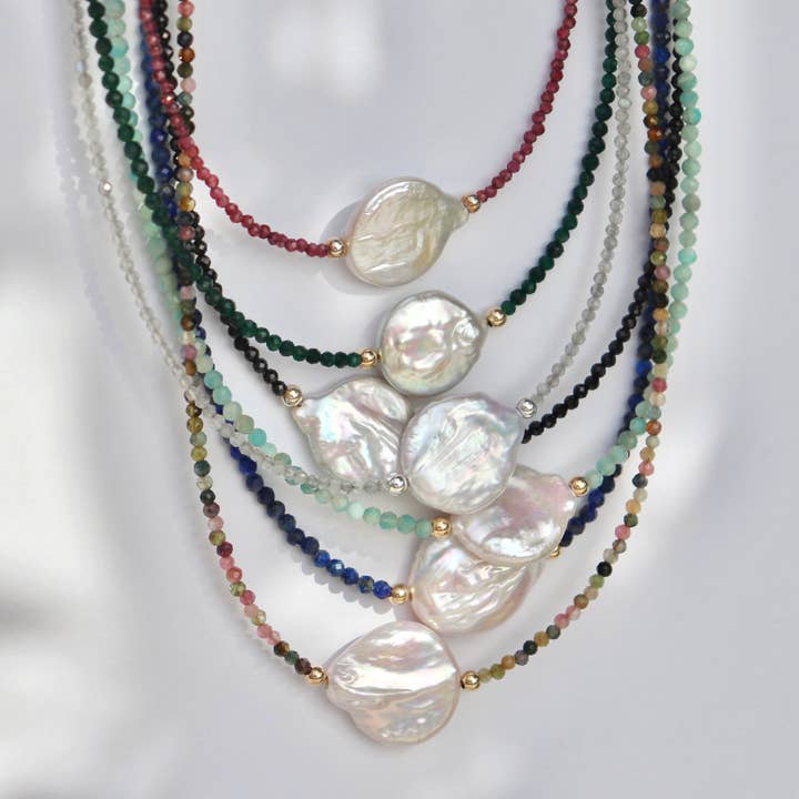 Kaylie Dawn Jewelry - Wholesale Beaded/Pearl Necklace - Mystic Coin Pearl Gemstone Beaded Necklace Handmade in USA12