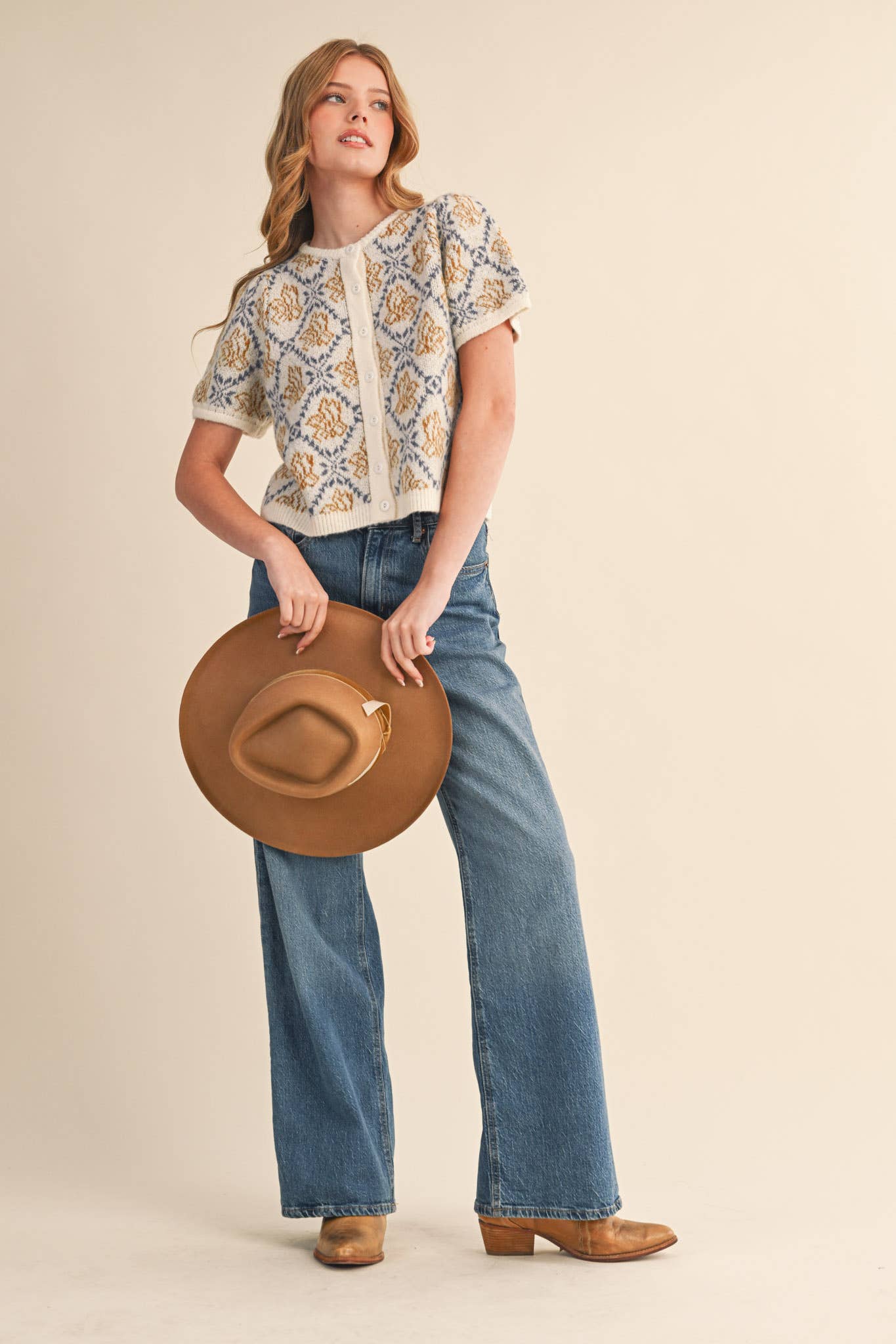 &MERCI - Wholesale Cardigan - Women's - FLORAL SHORT SLEEVE SWEATER CARDIGAN MSW1125823