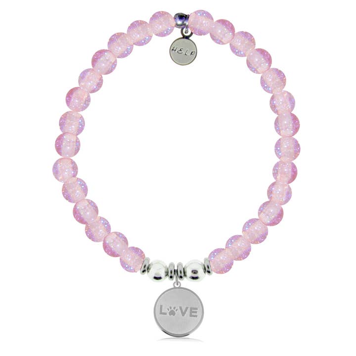Brazalete benéfico Love Paw Charm con cristal rosa brillante para venta al por mayor de H.E.L.P