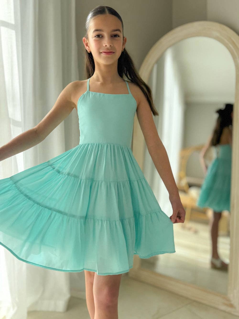 A Little Lacey - Vente Robe – enfant - Robe Fille Phoebe Chiffon - Turquoise2