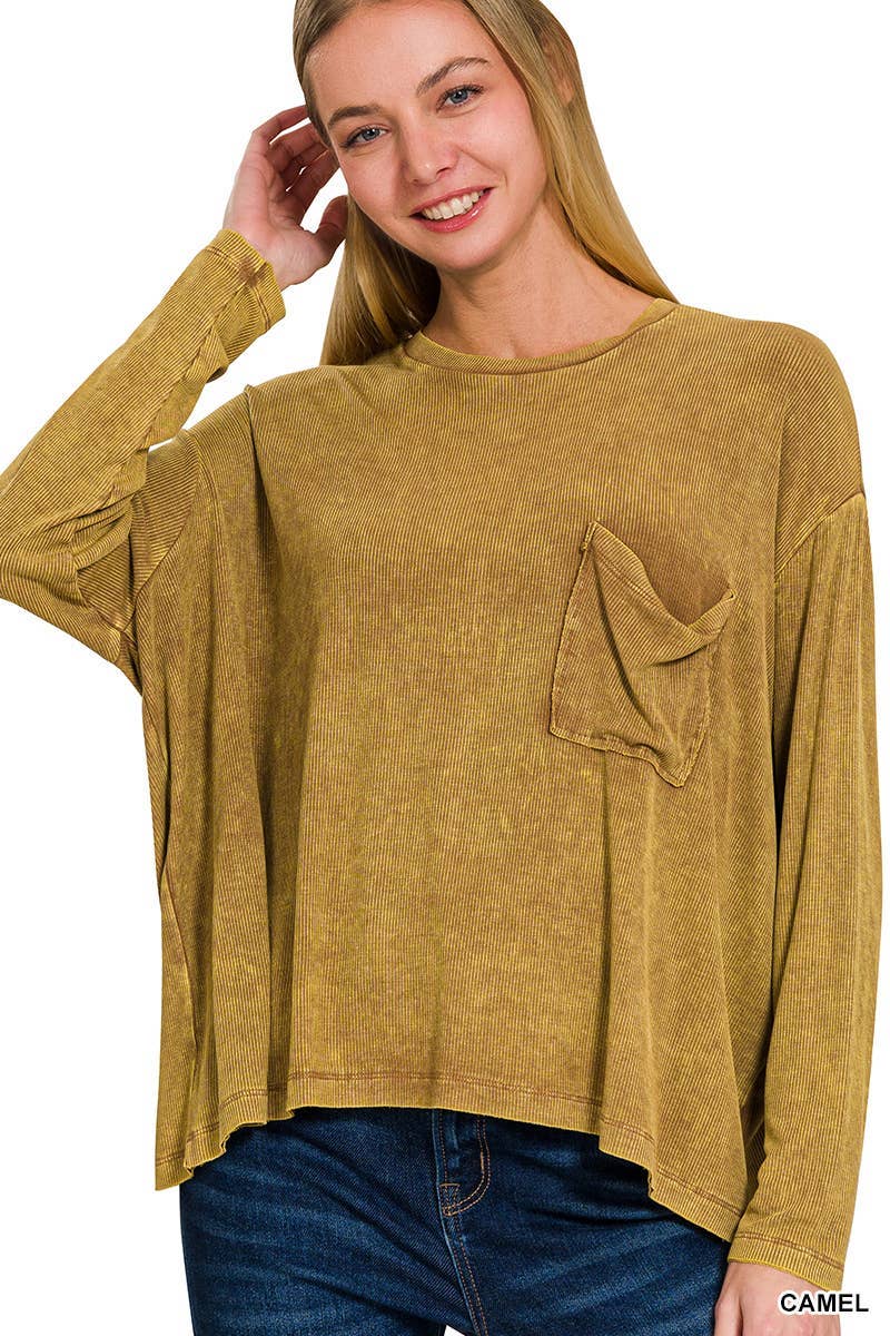 Vanilla Monkey - Vente Haut en maille – femme - Top délavé à manches Dolman et col rond avec poche17