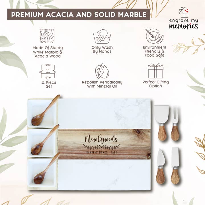 Engrave My Memories - Wholesale Serving Tray - 11 Piece Charcuterie, Marble Charcuterie Serving Board Set
