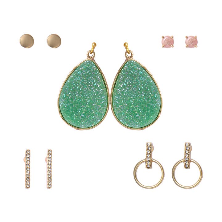 Set di orecchini a goccia Druzy verdi per la vendita all'ingrosso da parte di Kevia