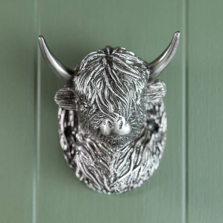 Brass bee – Großhandel Griff/Handgriff – Türklopfer „Highland Cow“, zinnfarben2