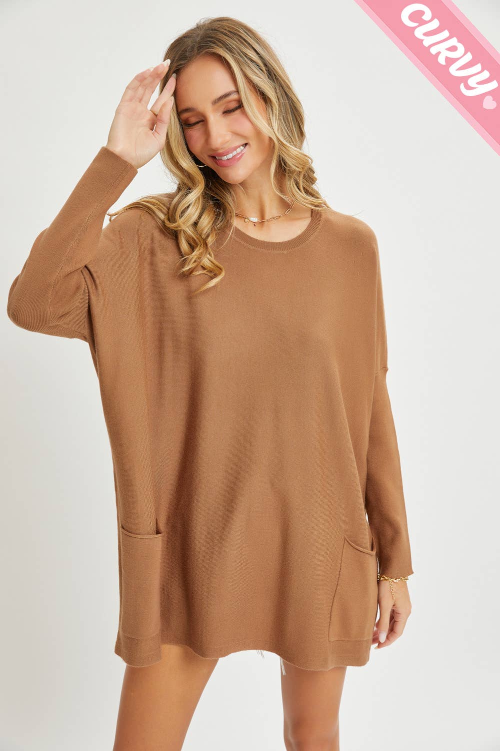 Sweet Lovely by Jen - Wholesale Tunic Sweater - Women's - FRONT POCKET OVERSIZE SWEATER PLUS SIZE49