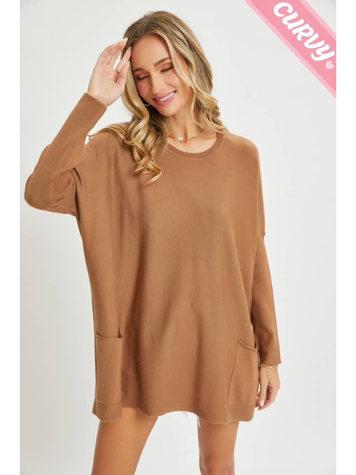 Sweet Lovely by Jen - Wholesale Tunic Sweater - Women's - FRONT POCKET OVERSIZE SWEATER PLUS SIZE49