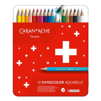 Set of 18 Water-soluble Pencils SWISSCOLOR in Metal Box for wholesale by Caran d'Ache