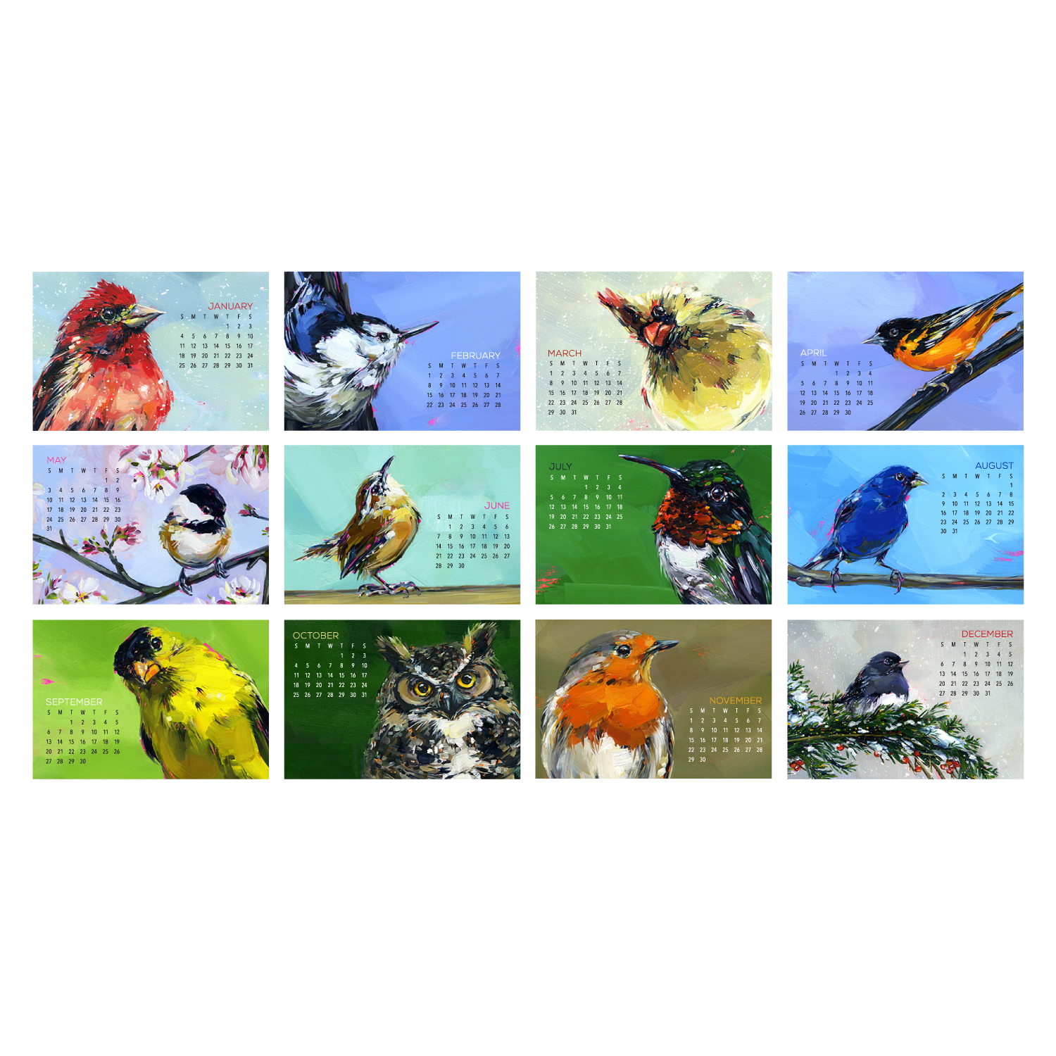 Art by Alyssa – wholesale Calendar – Bird Desktop Calendar 20262