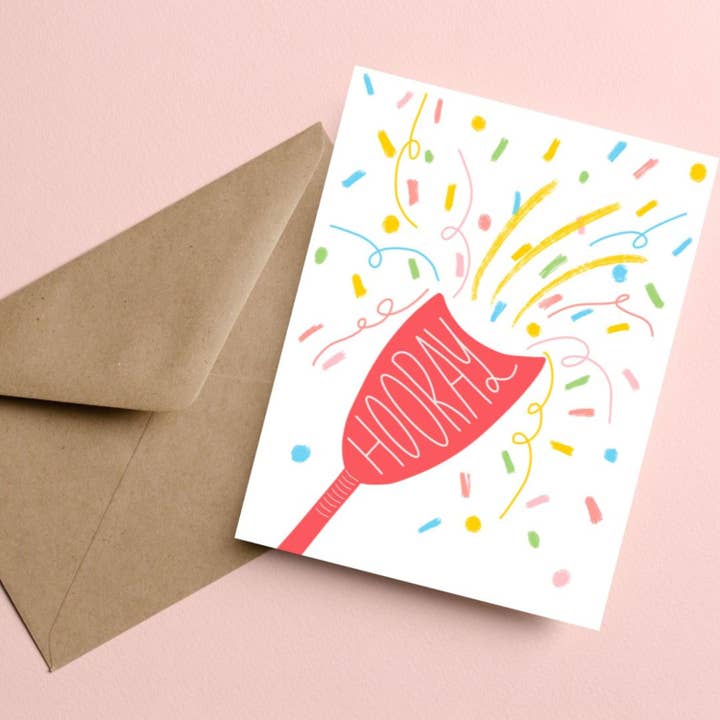 Hooray Party Popper Confetti Greeting Card for wholesale by Feira Pop