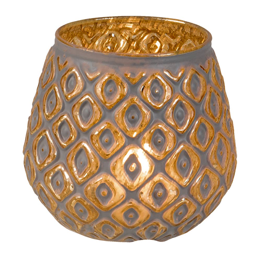 Clayre & Eef - Wholesale Candle Holder - 6GL3246 Tealight Holder Ø 9x8 cm Gold colored Grey Glass1