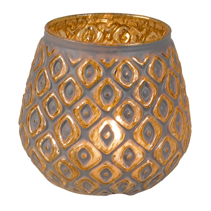 Clayre & Eef - Wholesale Candle Holder - 6GL3246 Tealight Holder Ø 9x8 cm Gold colored Grey Glass1